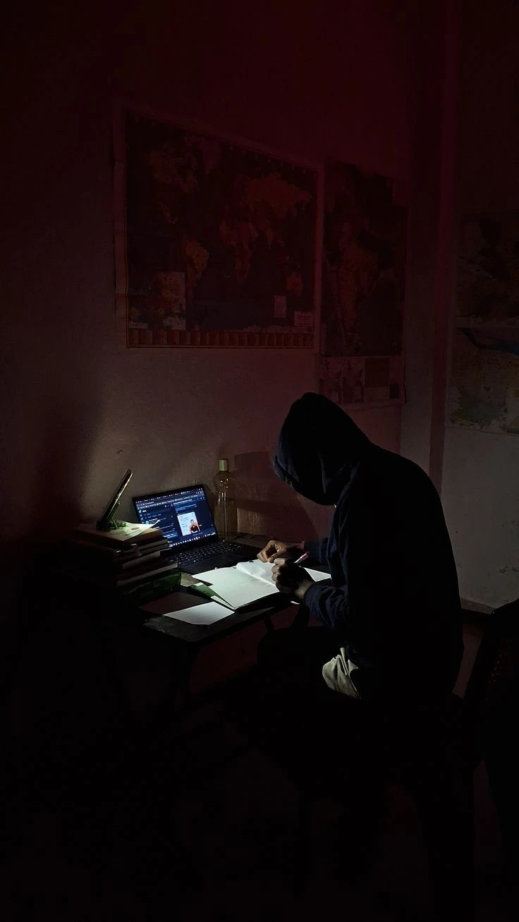 Late-night work in a dark room